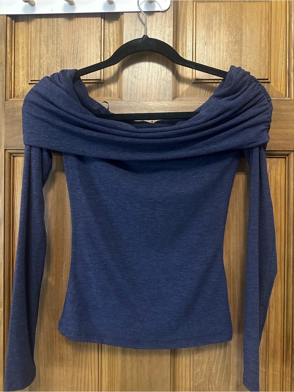 NWT Garage Off-Shoulder Navy Blue Long Sleeve Top